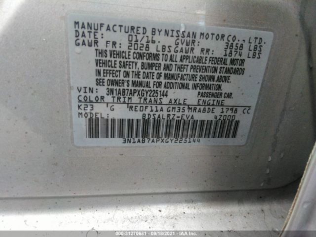 Photo 8 VIN: 3N1AB7APXGY225144 - NISSAN SENTRA 