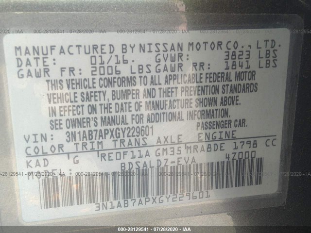 Photo 8 VIN: 3N1AB7APXGY229601 - NISSAN SENTRA 