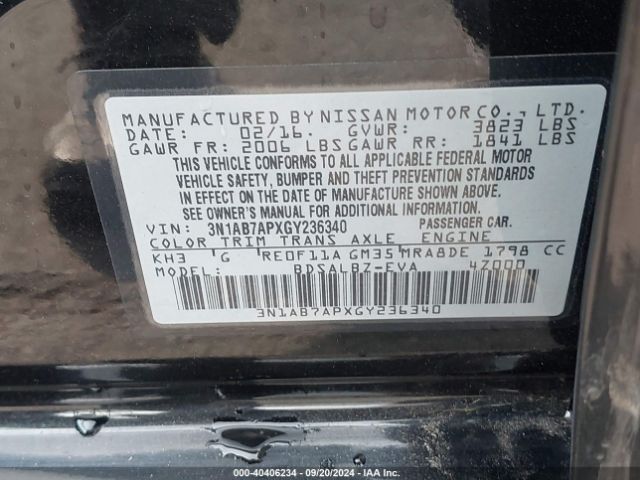 Photo 8 VIN: 3N1AB7APXGY236340 - NISSAN SENTRA 