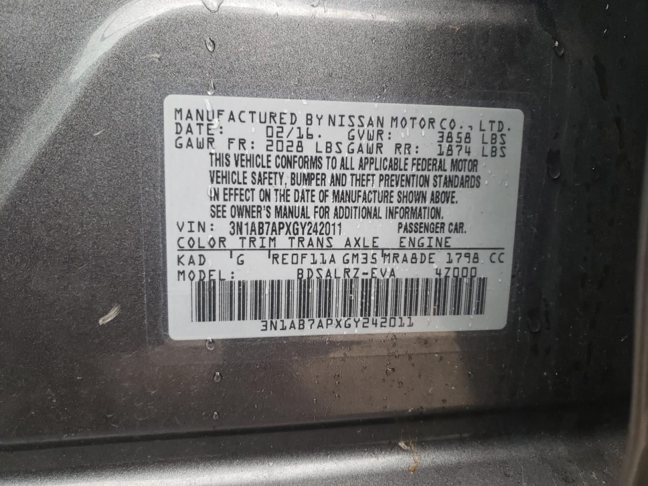 Photo 12 VIN: 3N1AB7APXGY242011 - NISSAN SENTRA 