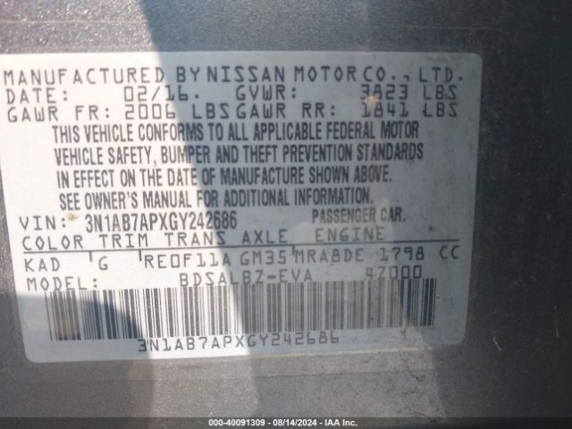 Photo 8 VIN: 3N1AB7APXGY242686 - NISSAN SENTRA 