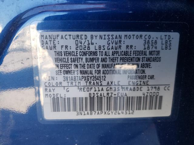 Photo 9 VIN: 3N1AB7APXGY264512 - NISSAN SENTRA S 