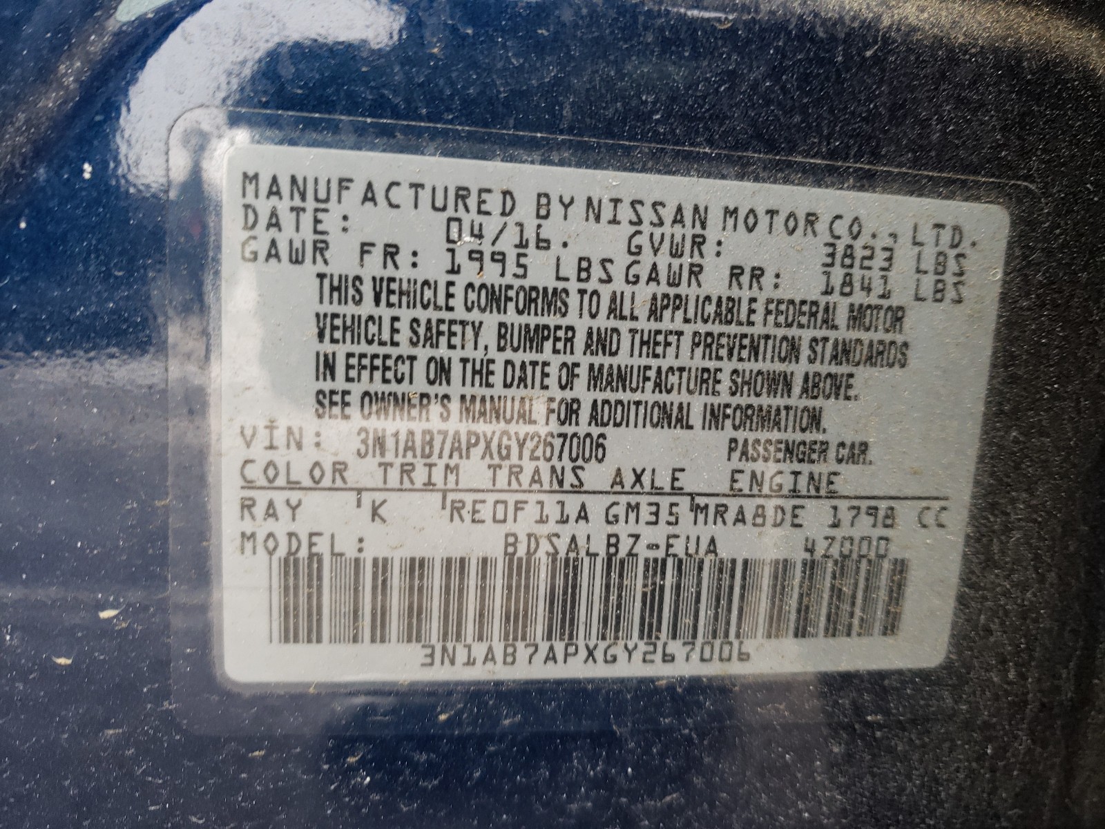 Photo 9 VIN: 3N1AB7APXGY267006 - NISSAN SENTRA S 