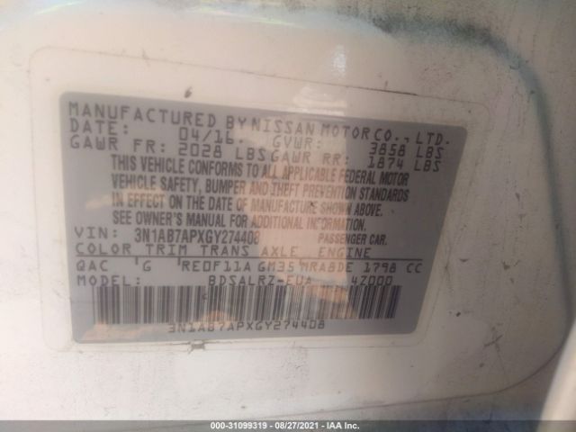 Photo 8 VIN: 3N1AB7APXGY274408 - NISSAN SENTRA 