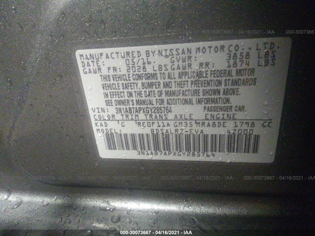 Photo 8 VIN: 3N1AB7APXGY285764 - NISSAN SENTRA 