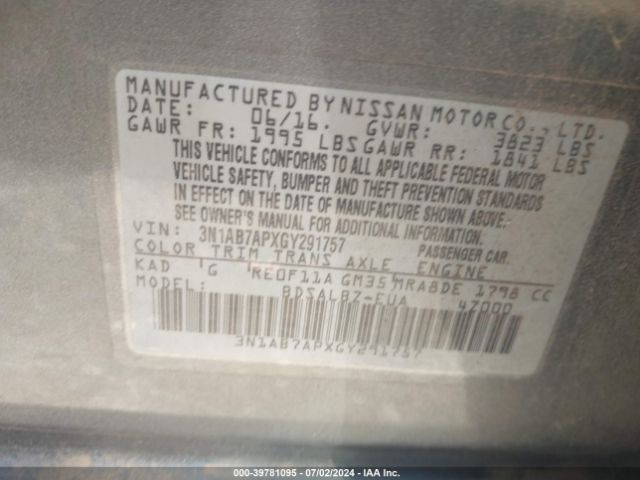 Photo 8 VIN: 3N1AB7APXGY291757 - NISSAN SENTRA 