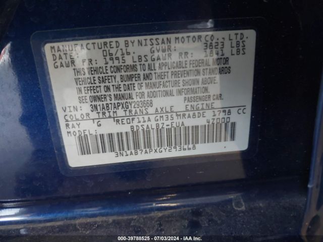 Photo 8 VIN: 3N1AB7APXGY293668 - NISSAN SENTRA 