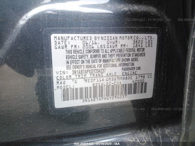 Photo 8 VIN: 3N1AB7APXGY294237 - NISSAN SENTRA 