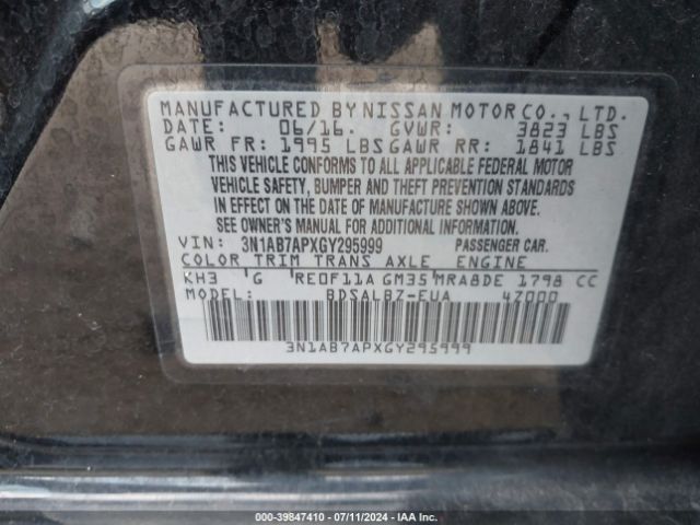 Photo 8 VIN: 3N1AB7APXGY295999 - NISSAN SENTRA 