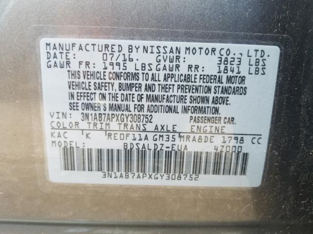 Photo 9 VIN: 3N1AB7APXGY308752 - NISSAN SENTRA S 