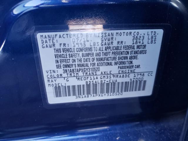 Photo 9 VIN: 3N1AB7APXGY310520 - NISSAN SENTRA S 