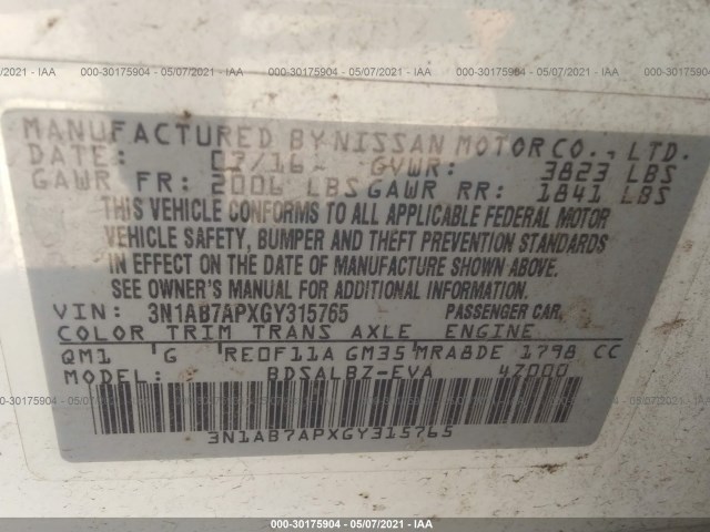 Photo 8 VIN: 3N1AB7APXGY315765 - NISSAN SENTRA 