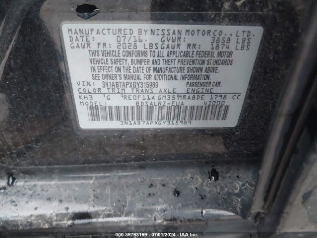 Photo 8 VIN: 3N1AB7APXGY315989 - NISSAN SENTRA 