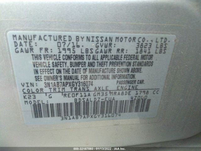 Photo 8 VIN: 3N1AB7APXGY316074 - NISSAN SENTRA 