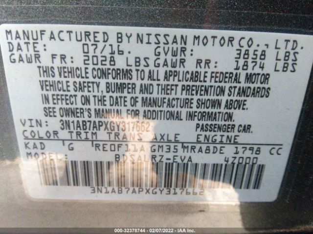 Photo 8 VIN: 3N1AB7APXGY317662 - NISSAN SENTRA 