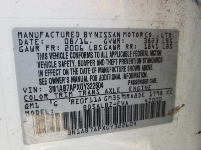 Photo 9 VIN: 3N1AB7APXGY322604 - NISSAN SENTRA S 