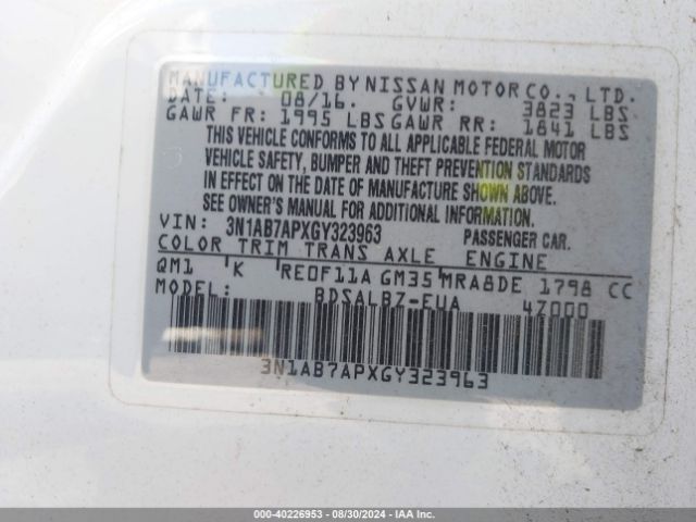 Photo 8 VIN: 3N1AB7APXGY323963 - NISSAN SENTRA 