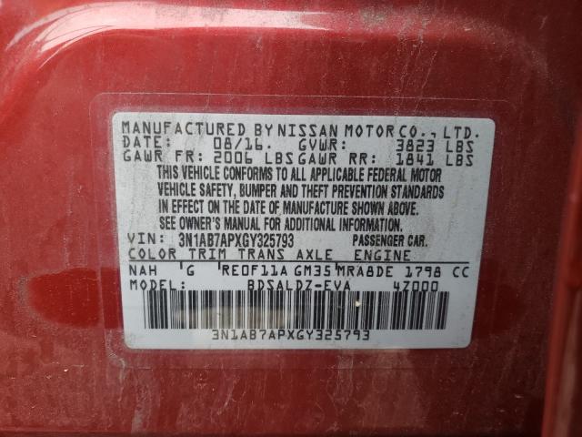 Photo 9 VIN: 3N1AB7APXGY325793 - NISSAN SENTRA S 