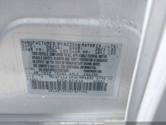 Photo 8 VIN: 3N1AB7APXGY327446 - NISSAN SENTRA 