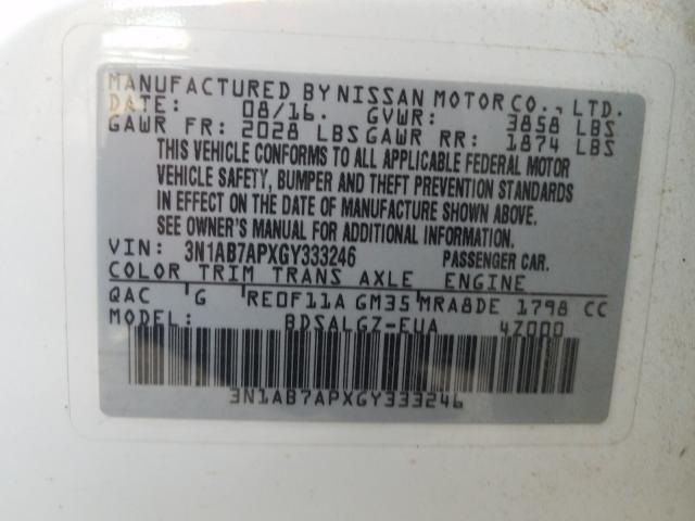 Photo 9 VIN: 3N1AB7APXGY333246 - NISSAN SENTRA S 