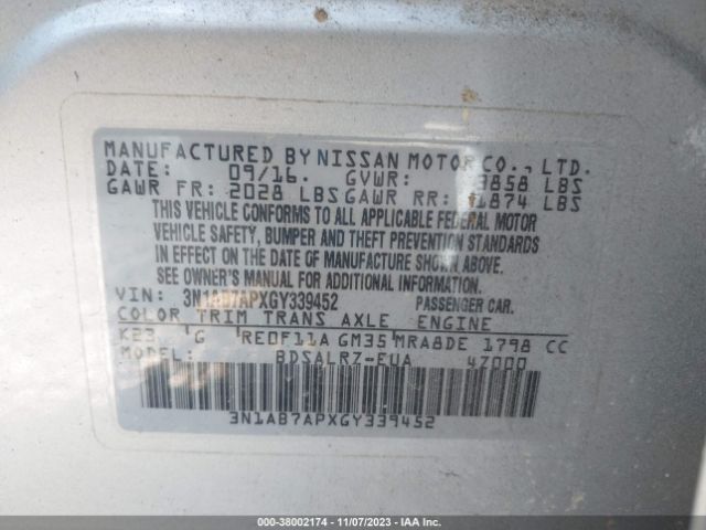 Photo 8 VIN: 3N1AB7APXGY339452 - NISSAN SENTRA 