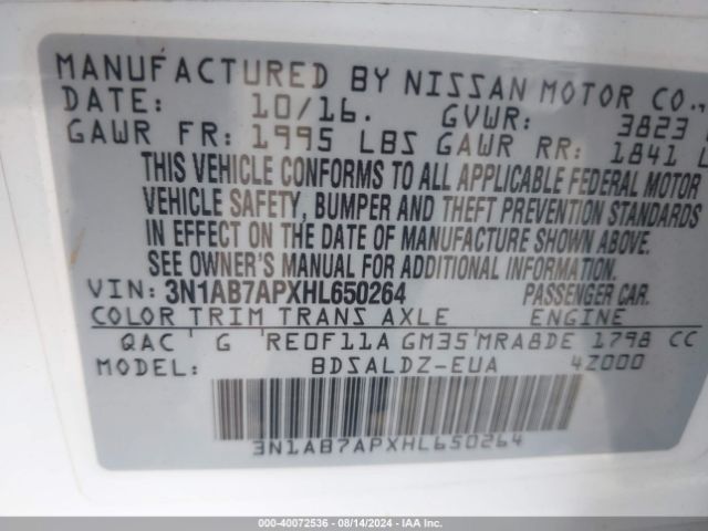 Photo 8 VIN: 3N1AB7APXHL650264 - NISSAN SENTRA 