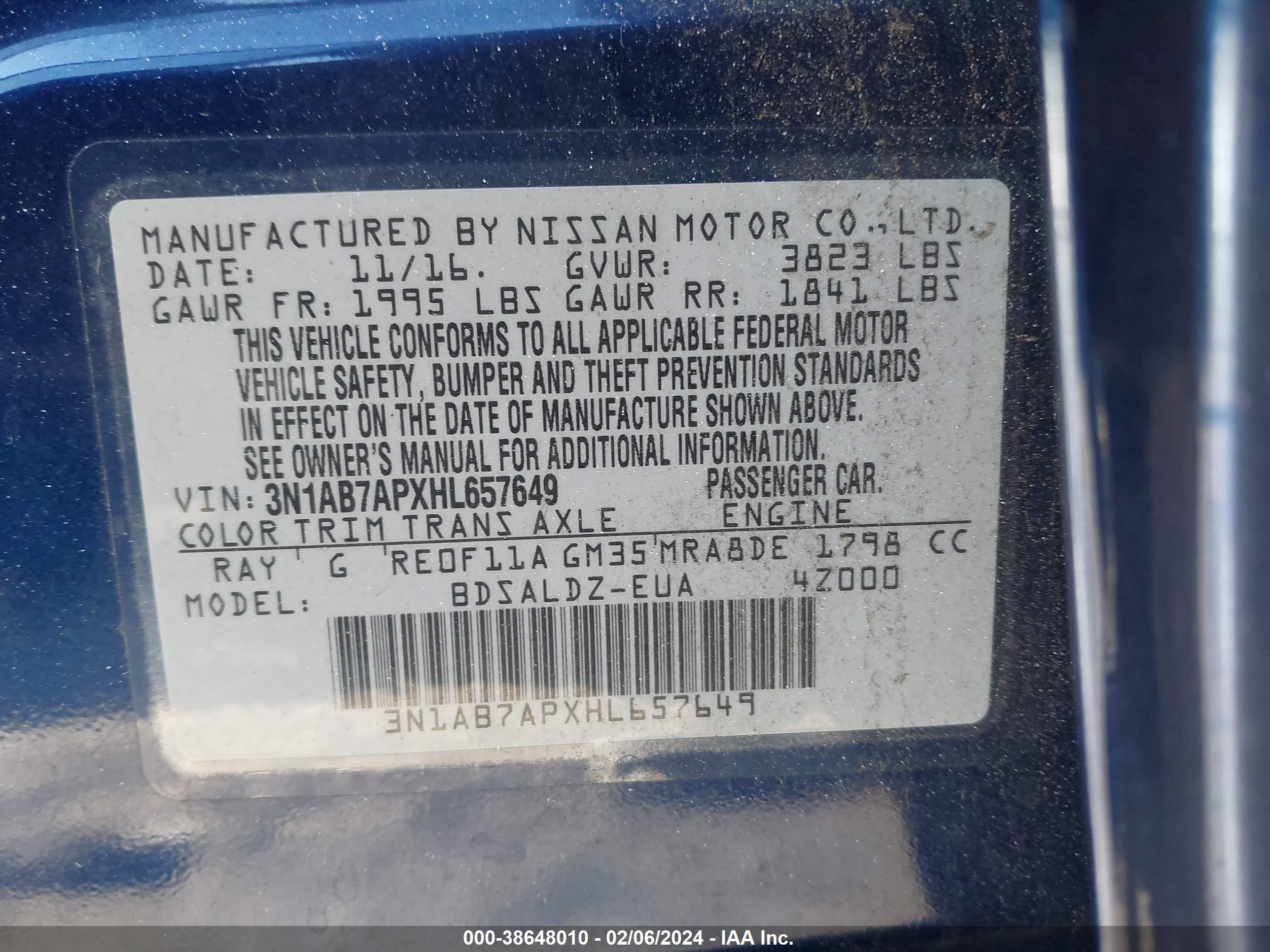 Photo 8 VIN: 3N1AB7APXHL657649 - NISSAN SENTRA 