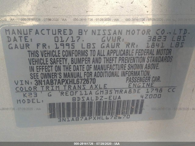 Photo 8 VIN: 3N1AB7APXHL672670 - NISSAN SENTRA 