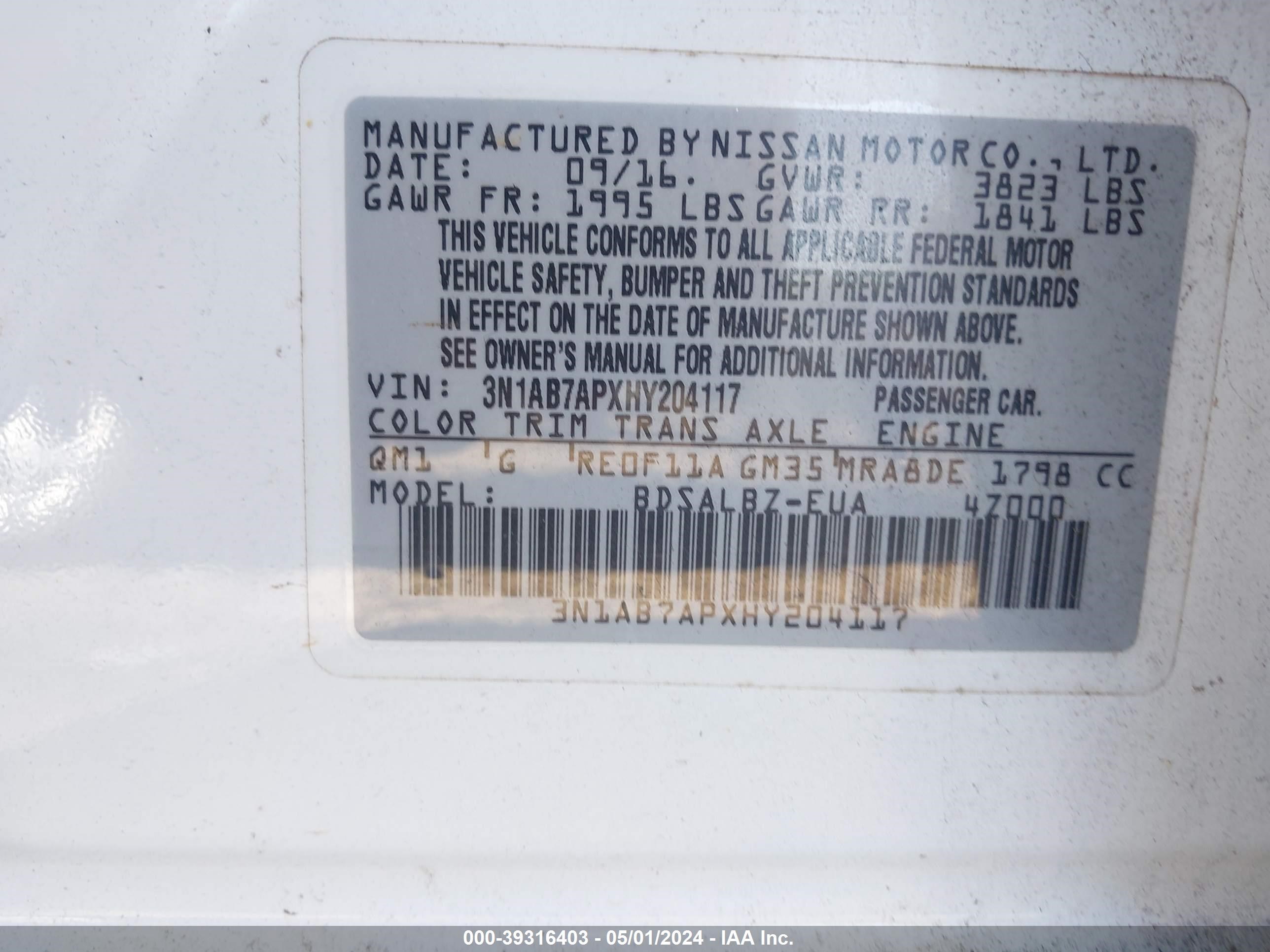 Photo 8 VIN: 3N1AB7APXHY204117 - NISSAN SENTRA 