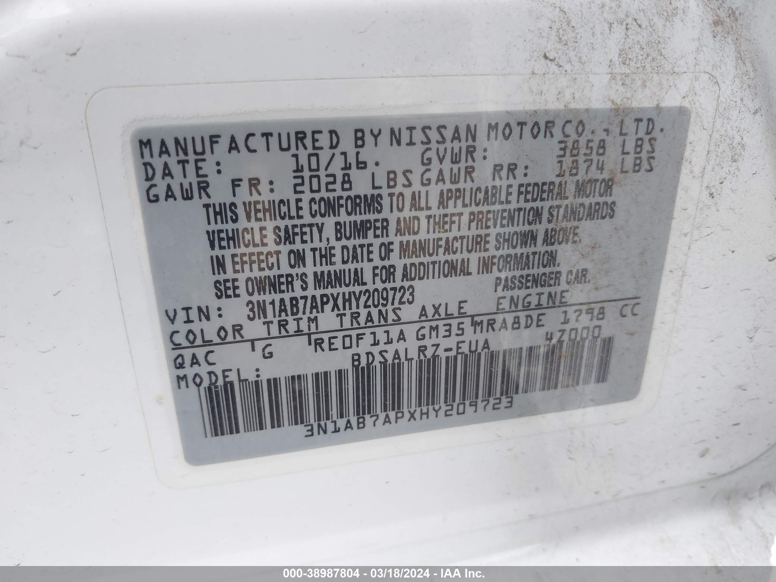 Photo 8 VIN: 3N1AB7APXHY209723 - NISSAN SENTRA 