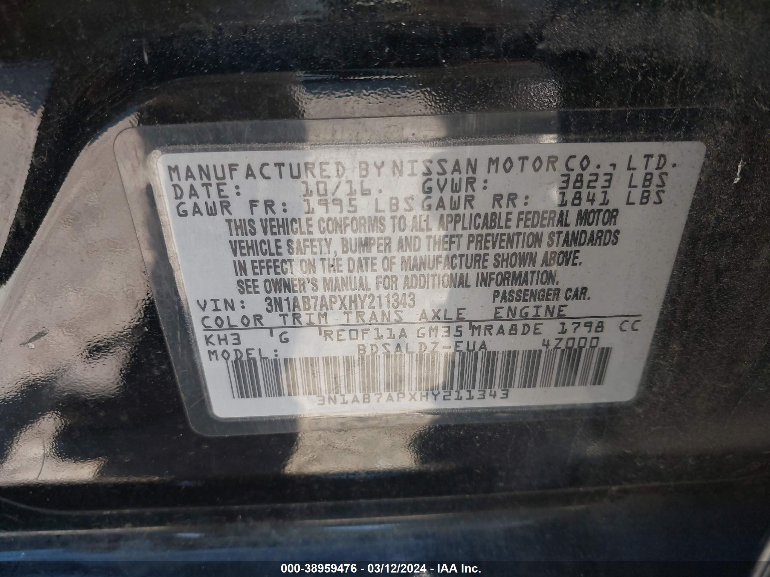 Photo 8 VIN: 3N1AB7APXHY211343 - NISSAN SENTRA 