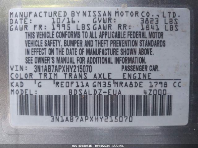 Photo 8 VIN: 3N1AB7APXHY215070 - NISSAN SENTRA 