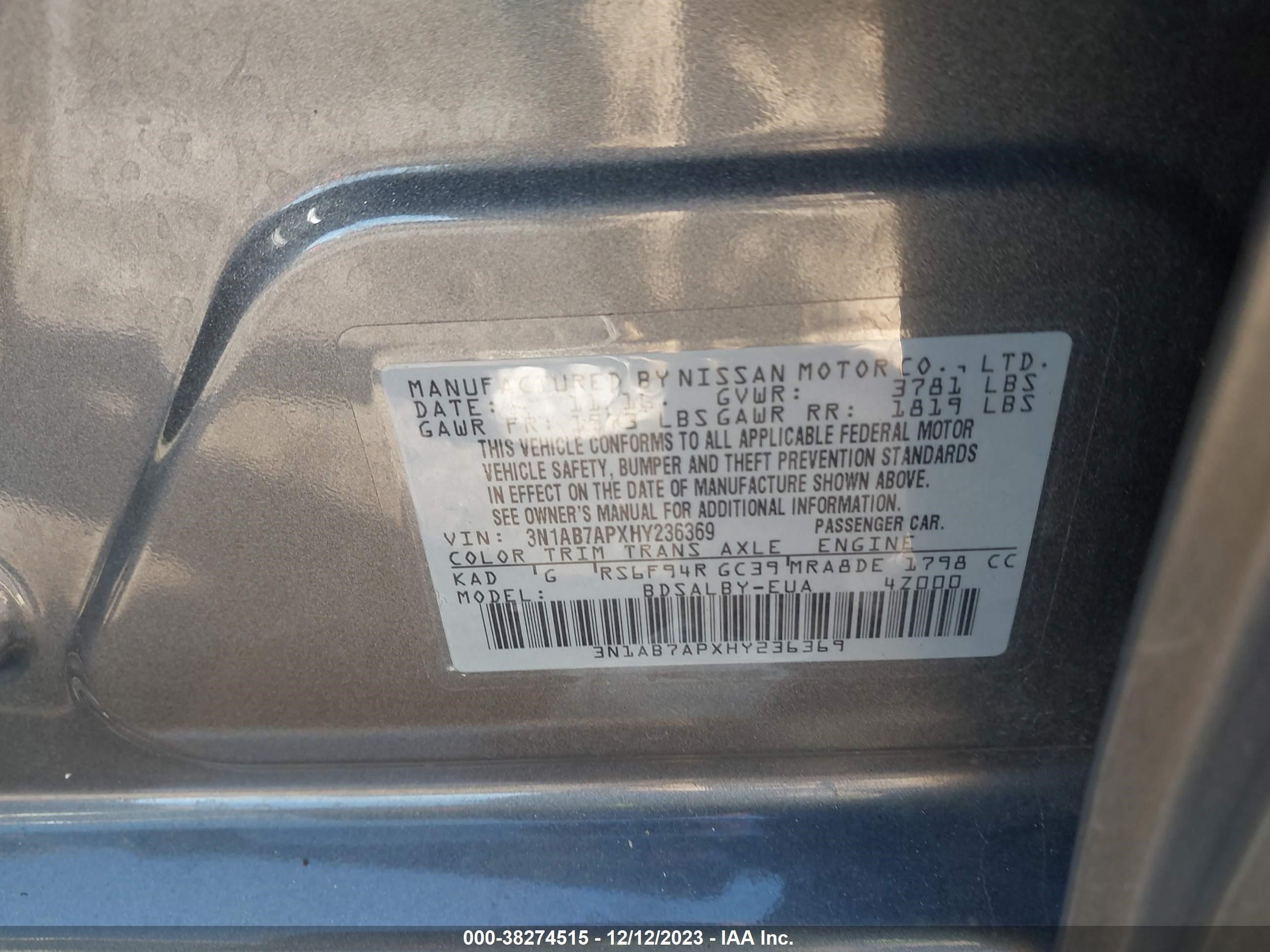 Photo 8 VIN: 3N1AB7APXHY236369 - NISSAN SENTRA 