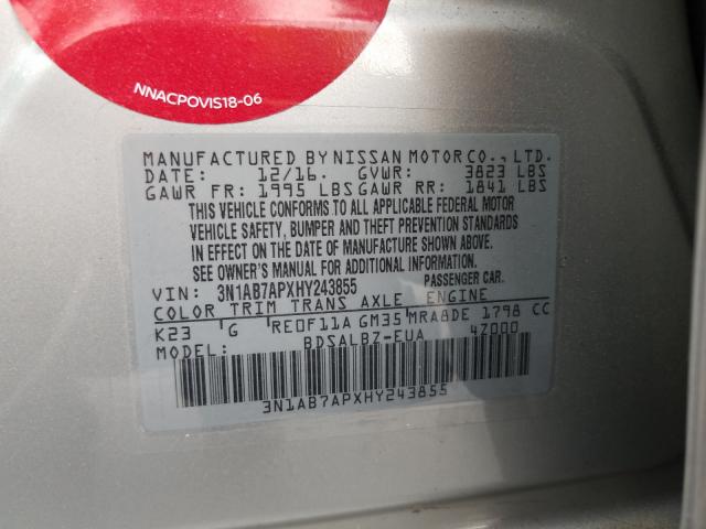 Photo 9 VIN: 3N1AB7APXHY243855 - NISSAN SENTRA S 