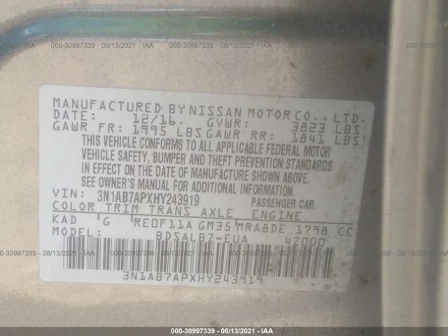 Photo 8 VIN: 3N1AB7APXHY243919 - NISSAN SENTRA 