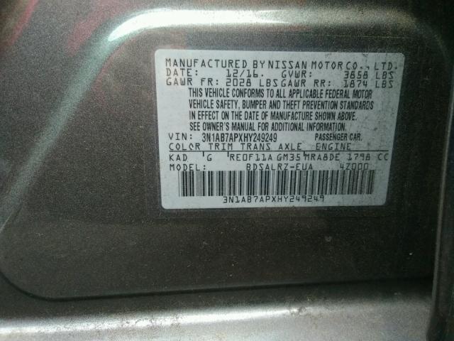 Photo 9 VIN: 3N1AB7APXHY249249 - NISSAN SENTRA S 