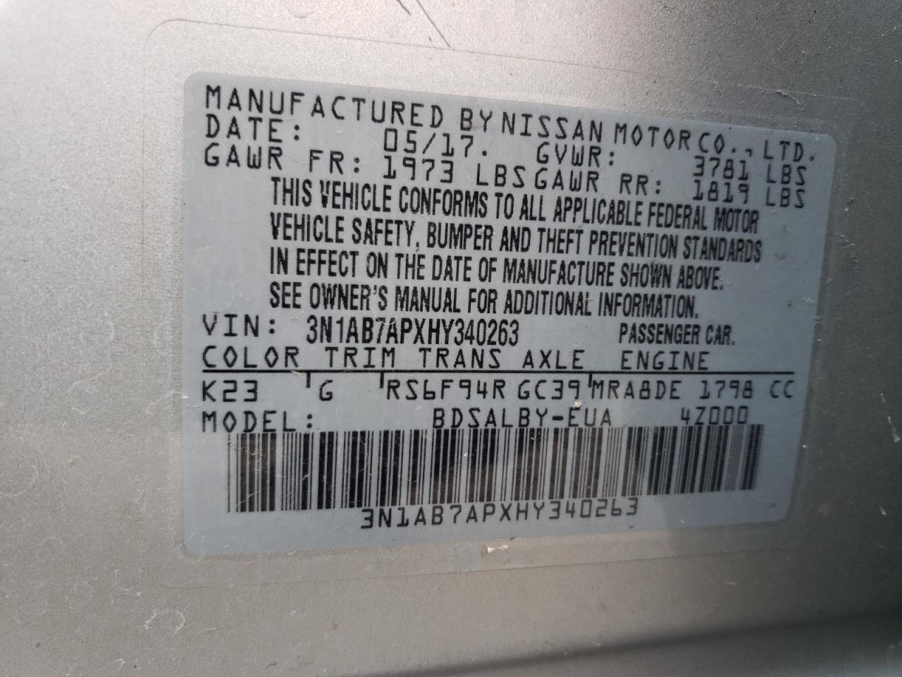 Photo 11 VIN: 3N1AB7APXHY340263 - NISSAN SENTRA 