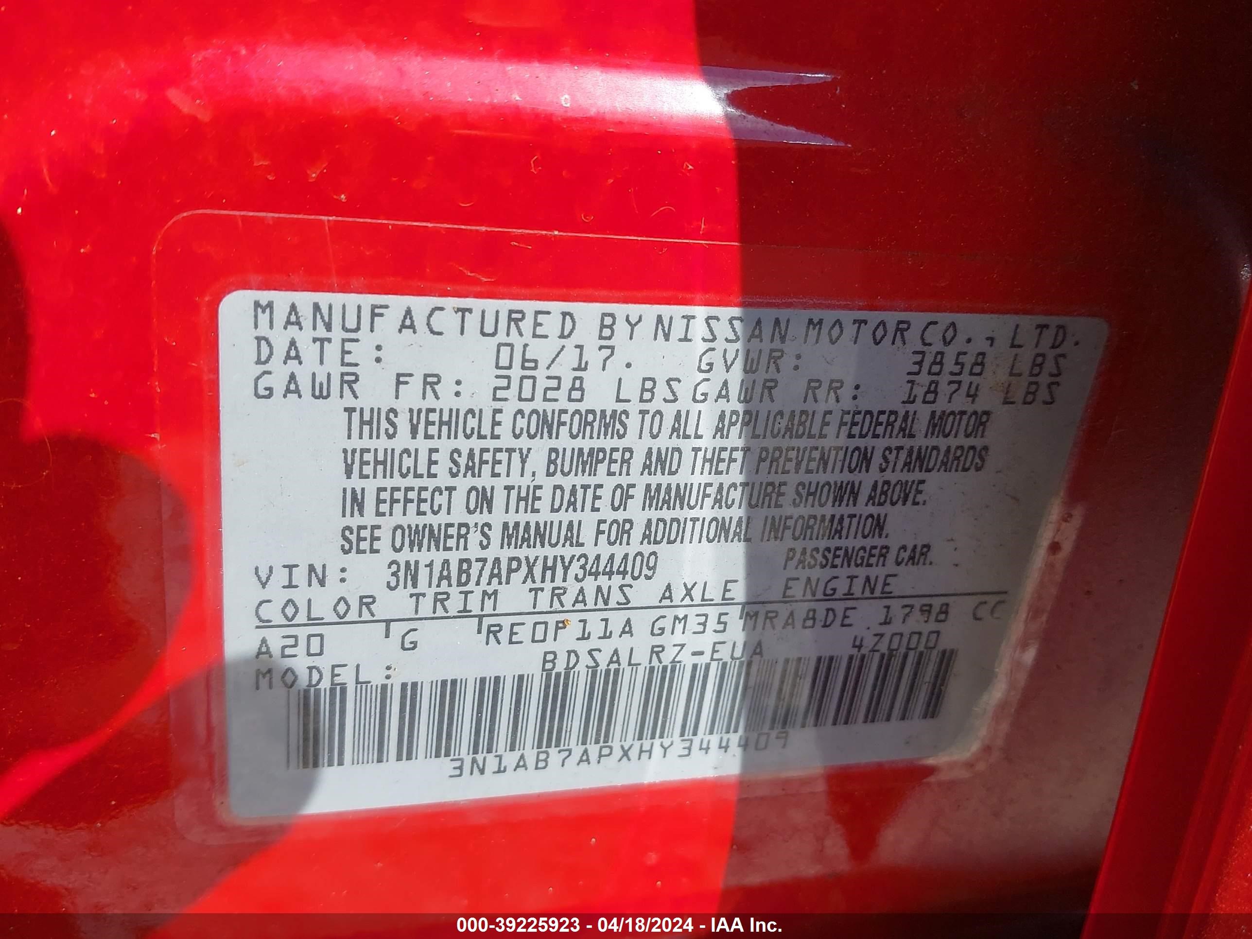 Photo 8 VIN: 3N1AB7APXHY344409 - NISSAN SENTRA 