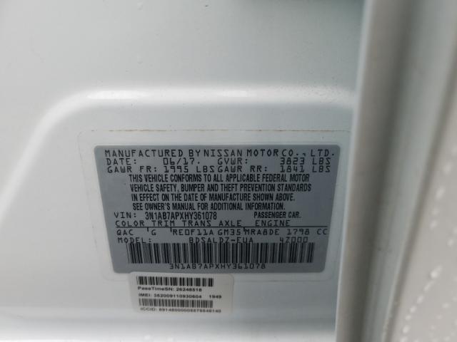 Photo 9 VIN: 3N1AB7APXHY361078 - NISSAN SENTRA S 