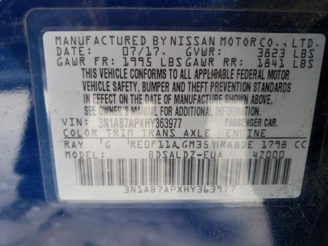 Photo 11 VIN: 3N1AB7APXHY363977 - NISSAN SENTRA S 