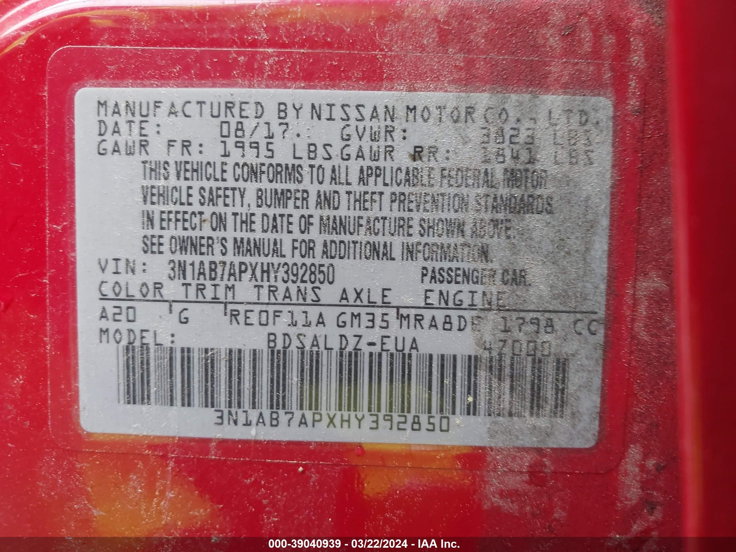 Photo 8 VIN: 3N1AB7APXHY392850 - NISSAN SENTRA 