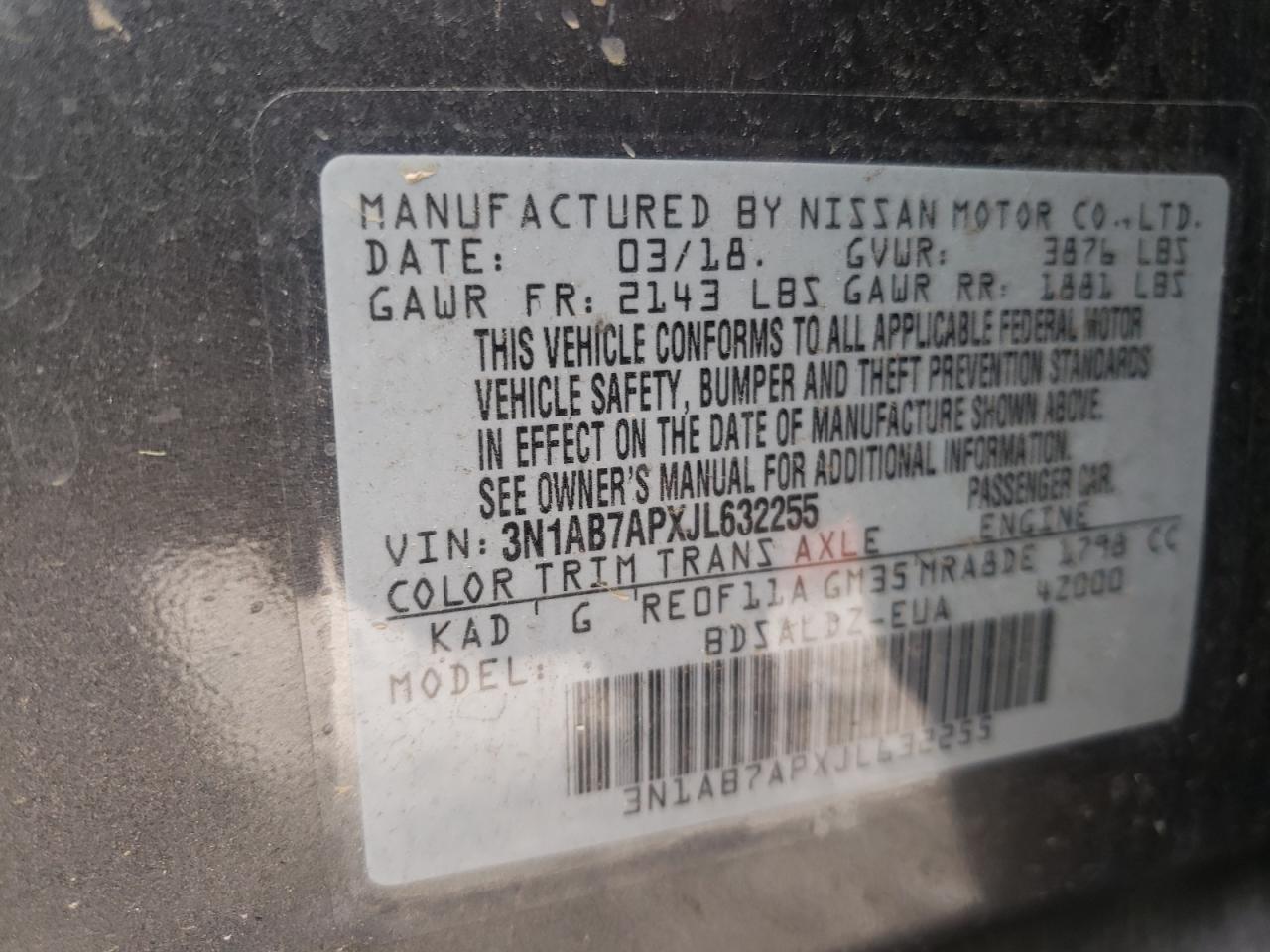 Photo 12 VIN: 3N1AB7APXJL632255 - NISSAN SENTRA 