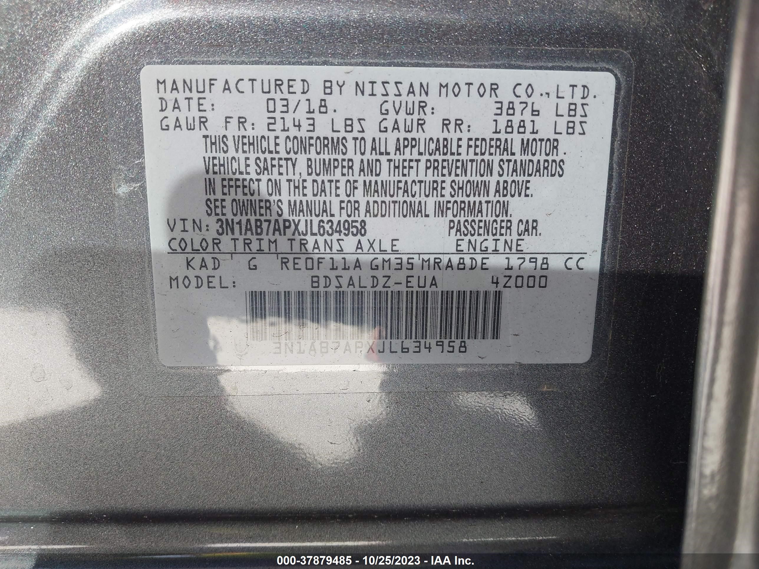 Photo 8 VIN: 3N1AB7APXJL634958 - NISSAN SENTRA 