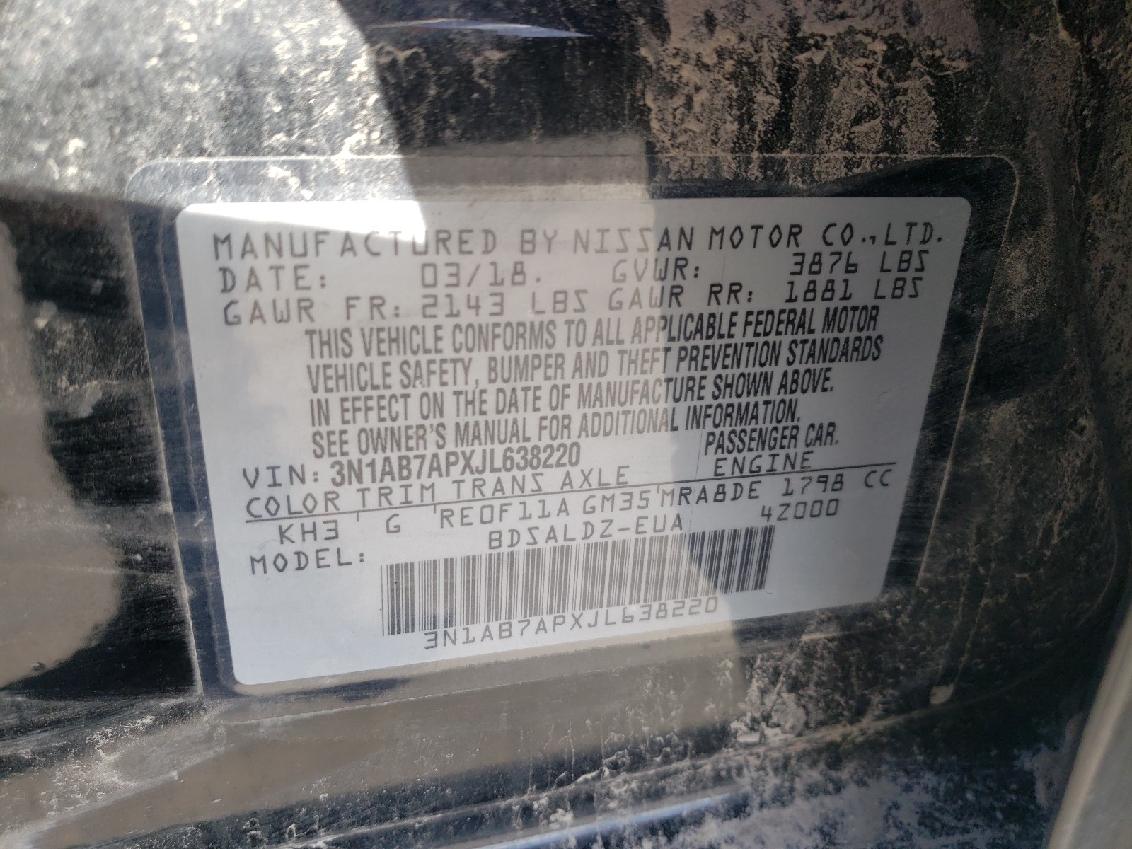 Photo 9 VIN: 3N1AB7APXJL638220 - NISSAN SENTRA S 