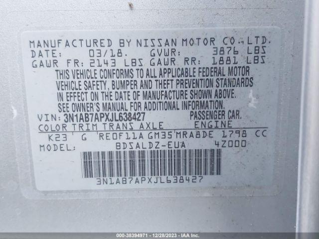 Photo 8 VIN: 3N1AB7APXJL638427 - NISSAN SENTRA 