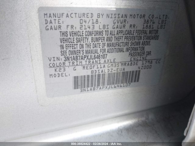 Photo 8 VIN: 3N1AB7APXJL646107 - NISSAN SENTRA 