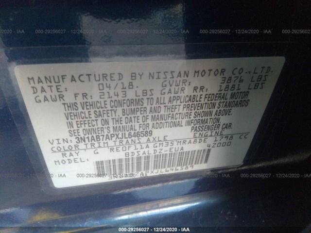 Photo 8 VIN: 3N1AB7APXJL646589 - NISSAN SENTRA 