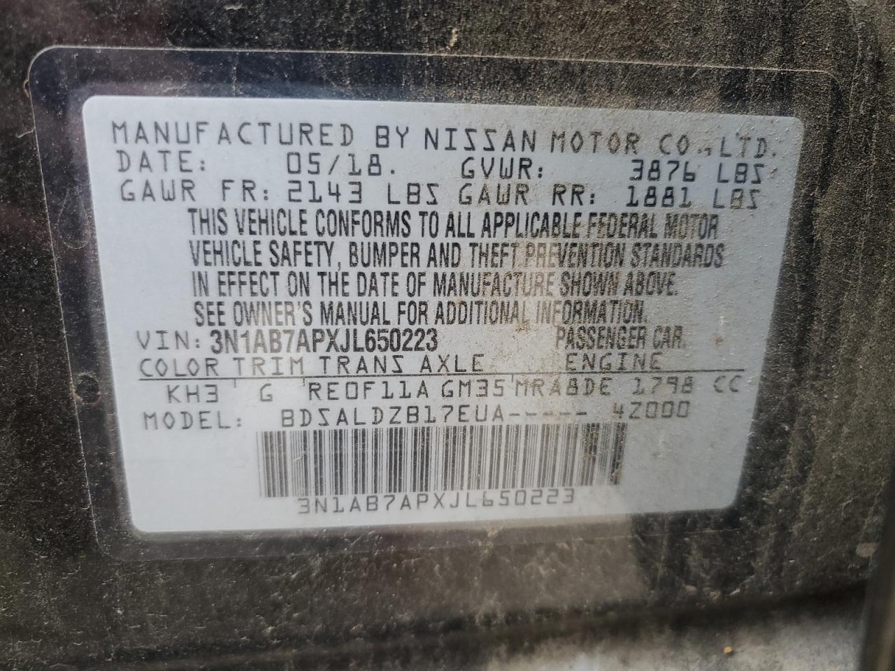 Photo 11 VIN: 3N1AB7APXJL650223 - NISSAN SENTRA 