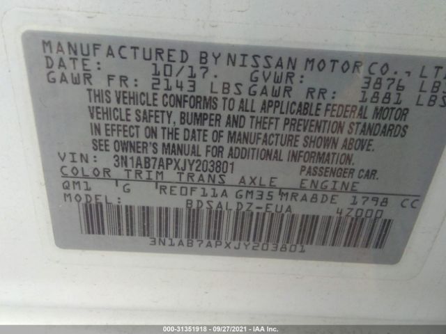 Photo 8 VIN: 3N1AB7APXJY203801 - NISSAN SENTRA 