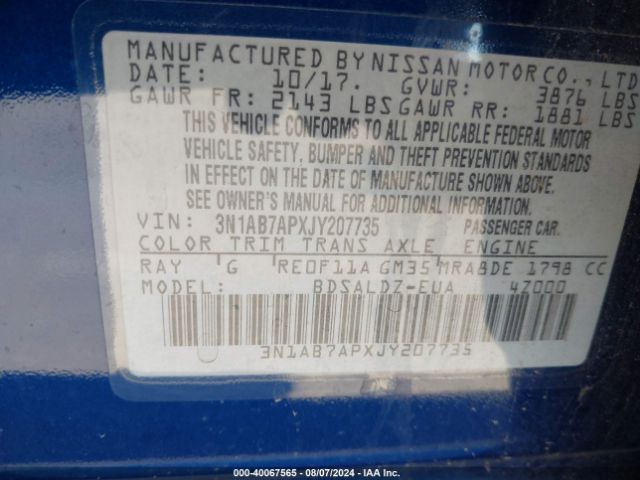 Photo 8 VIN: 3N1AB7APXJY207735 - NISSAN SENTRA 